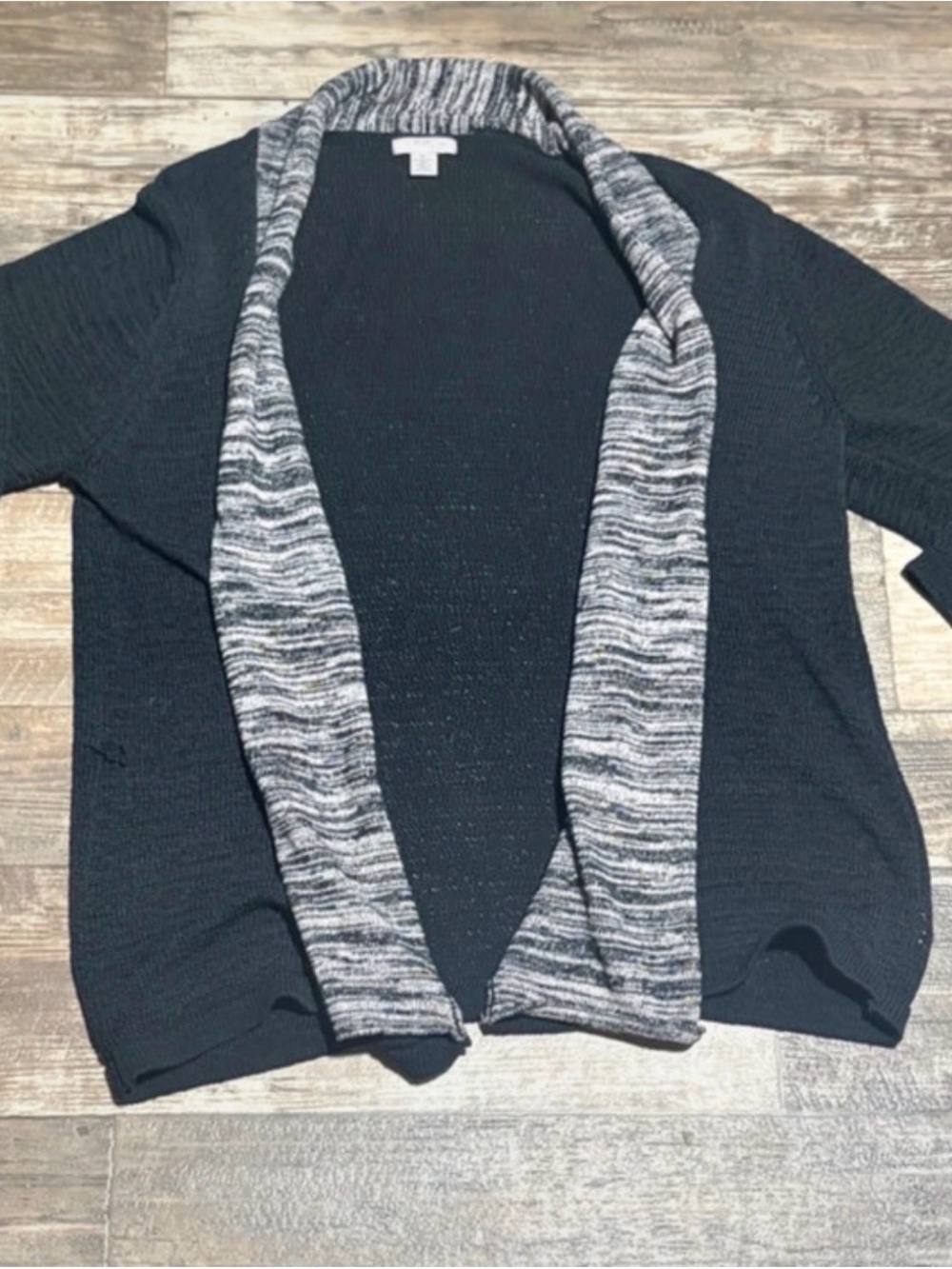 Mercer Street Studio Black Open-Front Cardigan with Heathered Gray Trim